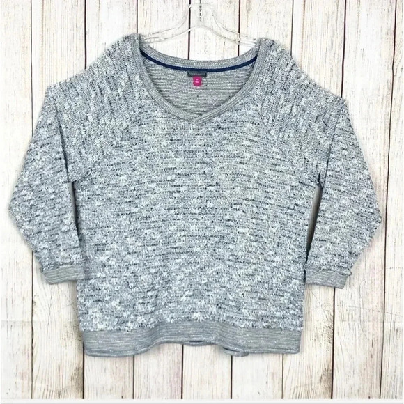 Vince Camuto Women Size 2X Knit Pullover Sweater 3/4 Sleeve Grey Blue Side Slit  - Picture 1 of 9